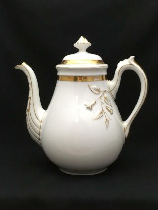 , Graceful Antique White W Gold Teapot / Coffee Gold K&l Incised Mark