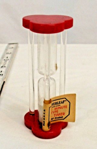 Cloverleaf Art Deco Red Catalin Bakelite Three Minute Egg Timer With Tag