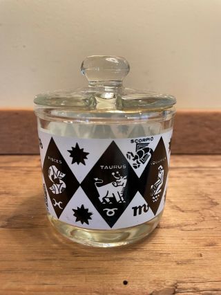 Vintage Glass Zodiac Astrology Condiment Jar With Lid
