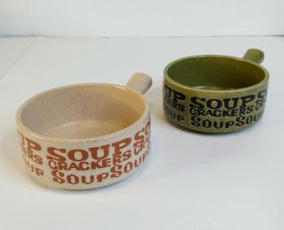 Set Of 2 Vintage Soup Crackers Bowl W/handle It Is Embossed By Japan Stoneware