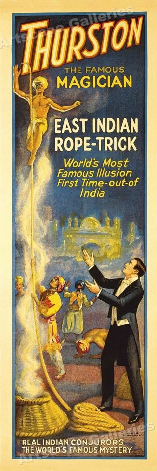 1927 Thurston Magician Poster East Indian Magic Rope Trick - 12x36
