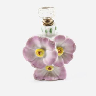 Vintage Ceramic Perfume Bottle With Pink Flowers And Glass Wand Stopper