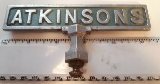 Rare Vintage Cdn/usa (?) " Atkinsons " Metal Emblem Machinery Topper -
