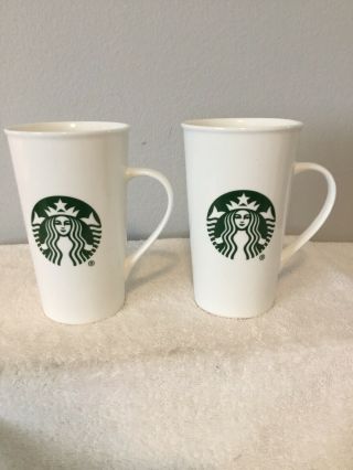 Starbucks 16 Oz Coffee Mugs Two White Ceramic Tall 2015