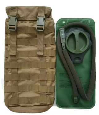 Khaki Molle Hydration Pouch With 2l Wide Mouth Bladder With Hose Cover