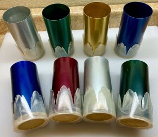 8 Vintage Mcm Anodized Aluminum Tumblers W/holders Federal Tool Corp Chicago Il