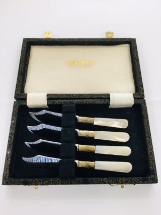 Vintage Kirk & Matz Set Of 4 Cheese Knifes Mother Of Pearl Handles