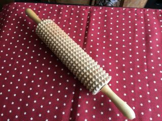 Vintage Sweden Wooden Noodle Notched Cutter Rolling Pin Grooved Grid For Cracker