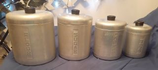 Vintage Century Aluminum Ware Set Of 4 Canisters Flour Sugar Coffee Tea W/lids