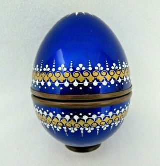 Vintage Email Studio Steinbock Austria Egg Trinket Box Cobalt Blue Enamel