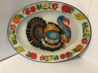 Vintage 17 3/4 " Large Enamel Turkey Platter - Serving Tray - Vegetables -