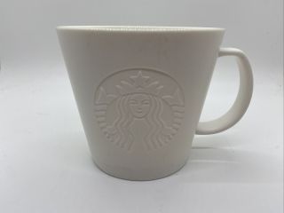 Starbucks White Embossed Logo Coffee Mug Cup 12 Oz