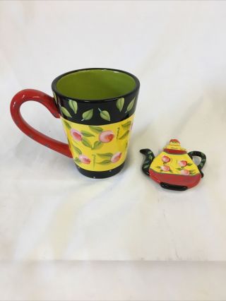 Joyce Shelton Giftcraft Tea Party Tea Cup With Tea Bag Holder 16 Oz Very Good