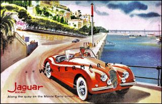 Jaguar Xk 140 Monte Carlo Sports Racing Vintage Poster Print Italian Car Races