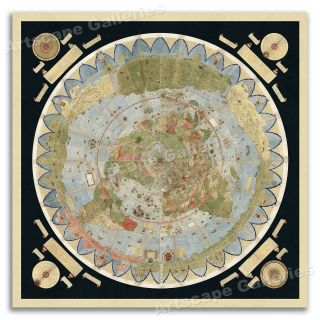 1587 Flat Earth Map Of The World - Urbano Monte Vintage Map Art Globe - 20x20