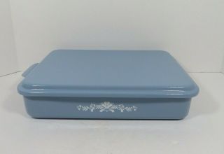 Vintage Mirro Aluminum Cake Pan With Lid 13 " X 9 " X 3 4/5” Blue Floral