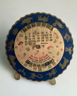 Vintage Lampl Perpetual 20 Year Calendar Zodiac Moveable Brass Frame