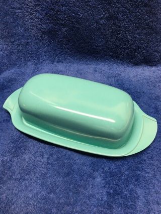 Vintage Boontonware Covered Winged Butter Dish Turquoise Boonton N.  J 520 - 1