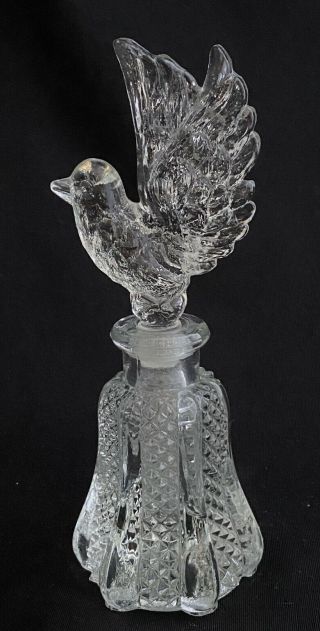 Vintage Clear Cut Glass Perfume Bottle W Large Bird Stopper Dauber