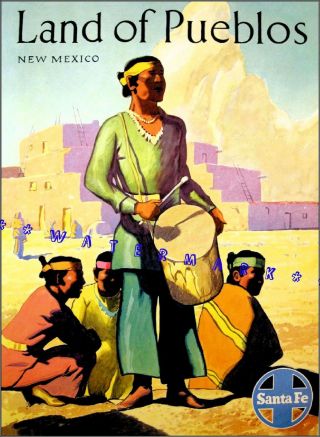 Santa Fe 1955 Land Of Pueblos Vintage Poster Train Railroad Travel Print