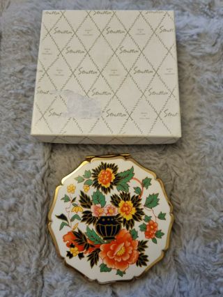 Vintage Stratton Cosmetic Powder Compact With Enamel Flowers Boxed