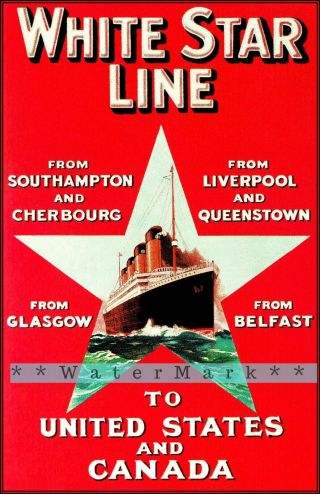 White Star Line 1912 To The Usa And Canada Vintage Poster Print Retro Style Art