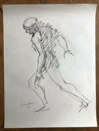 Harry Carmean Large Nude Male Figure Life Drawing Signed Charcoal Art
