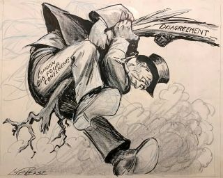 Lute Pease 20th C.  American Signed Illustration Political Cartoon Art