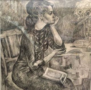 Woman Waiting Graphic Drawing Painting - Russian Armenian - A.  Grigoryan Grigorian