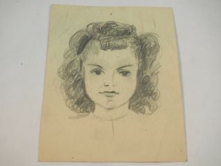 Hand Sketched Pencil Drawing Of Girl Folk Art 4 " X 5 "