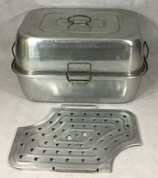 Vintage Mirro Aluminum Oven Roaster Pan Vented Roasting Rack Insert Turkey