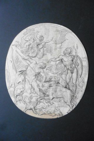 French School 17thc - Mythological Scene Circle De La Hyre - Charcoal Drawing