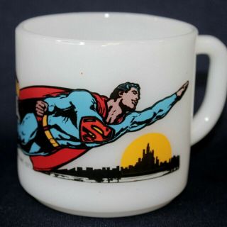 Superman Flying Dc Comics 1971 Federal Milk Glass Coffee Cup Mug