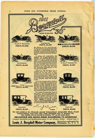 1911 Louis J.  Bergdoll Motor Co.  Ad: All Model 30s Pictured - Philadelphia,  Pa