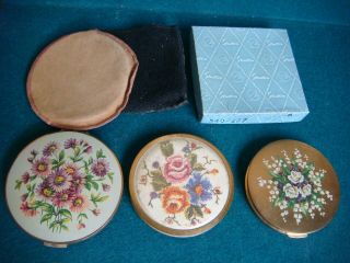2 X Vintage Floral Stratton Powder Compacts,  1 Made In Great Britain
