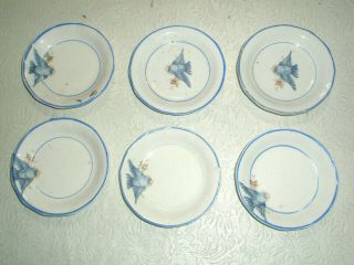 Vintage Set Of 6 Soft Paste Butter Pat Dishes Bluebirds 3 1/4 "
