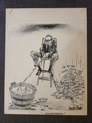 1960s Og Newton Pratt Signed Political Satire Cartoon Barry Goldwater Mainstream