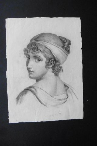 French Neoclassical School Ca.  1800 - Fine Portrait Young Woman - Charcoal