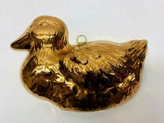 Vintage Tin Lined Wall Hanging Copper Duck Mold 10 " Long