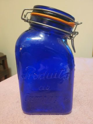 Cobalt Blue Glass Canister With Lid Products Of Campagna Farm Products Jar