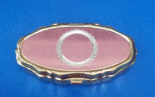 Vintage Gold Tone Pill Box With Two (2) Departments With Round Silver Design