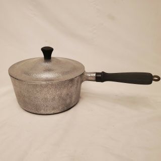 Vintage Club Hammered Aluminum Sauce Pan Pot & Lid Wood Handle Kitchen Cookware