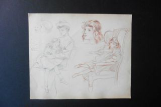 French Sch.  Ca.  1900 - A Mother And Children - Belle Epoque - Pencil - Red Chalk