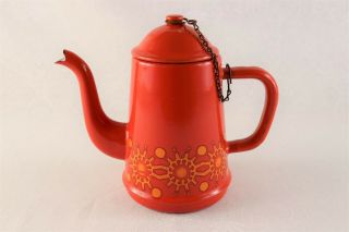 Red Enamel Coffee Pot/ Vintage Red And Orange Teapot Or Coffee Pot