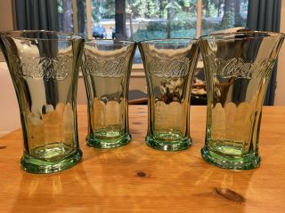 Vintage Libbey Coca Cola Green Flared 16oz Drinking Glasses (set Of 4)