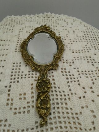 Vintage Handheld Brass Vanity Mirror