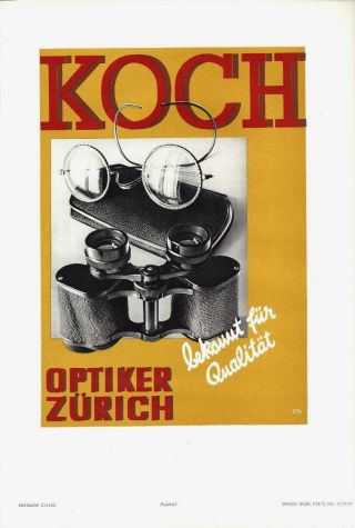 Vintage Poster Print Koch Swiss Optics 1929 Cyliax