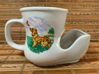 Shaving Soap Scuttle Mug Cup White Porcelain Dog Golden Retriever Duck Handle