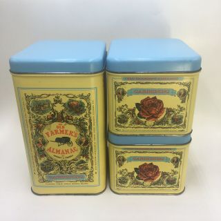 The Old Farmers Almanac Metal Gardening Canisters Vintage Tins Set Of 3