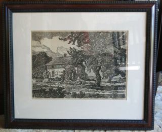 Birger Sandzen Vintage Lithograph Print " The Old Homestead " Hand Signed Rare